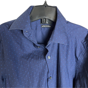 Calvin Klein Button Down Shirt Dark Blue Abstract Pattern Slim Fit Mens Medium